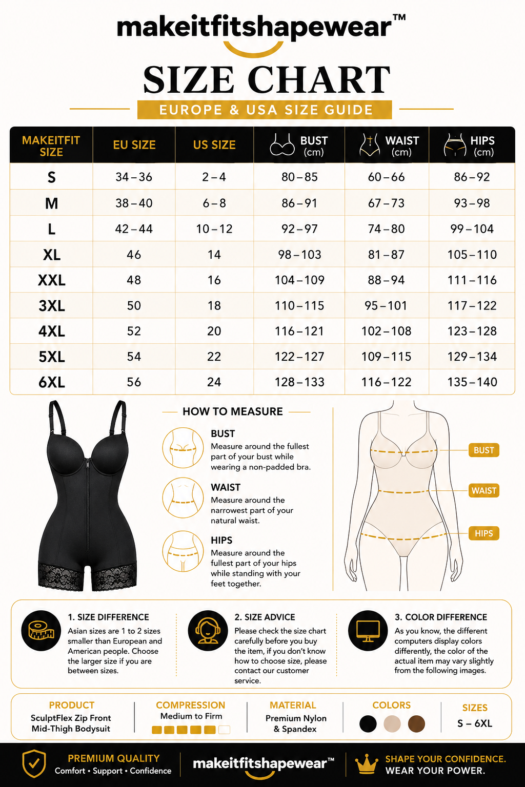 MakeItFit™ LuxeSculpt Zip Mid-Thigh Bodysuit