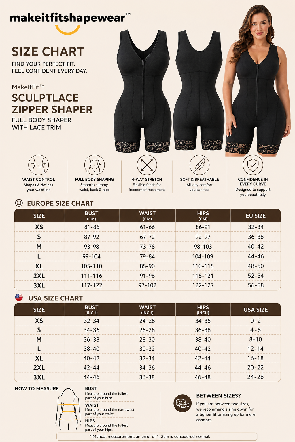 MakeItFit™ SculptLace Zip Front Bodysuit