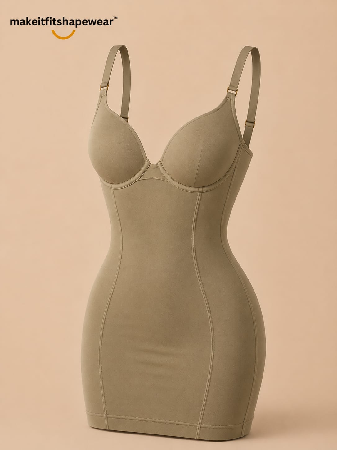 MakeItFit™ SculptEase Shaping Slip Dress – Seamless Tummy Control Body Shaper with Built-In Bra