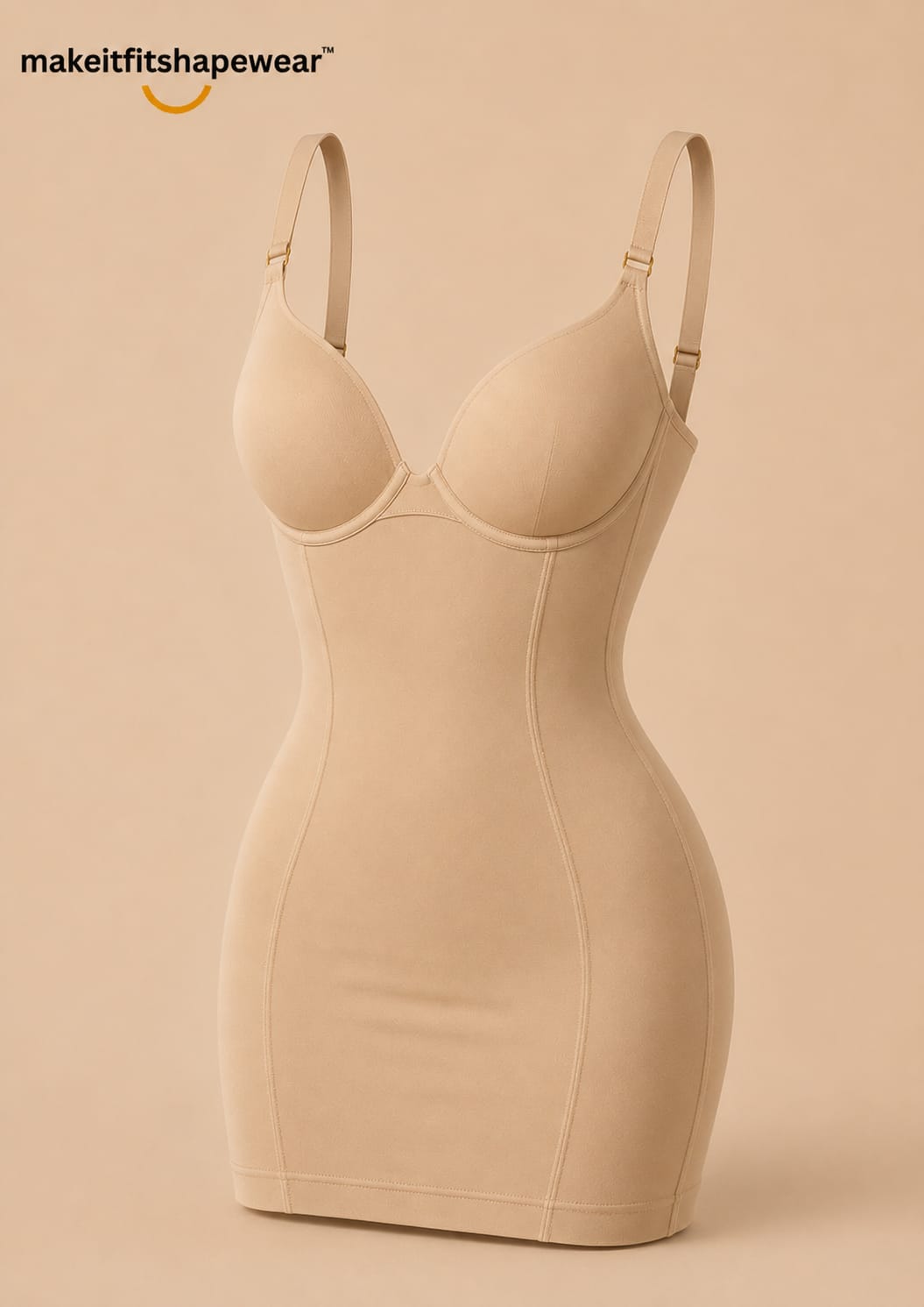 MakeItFit™ SculptEase Shaping Slip Dress – Seamless Tummy Control Body Shaper with Built-In Bra
