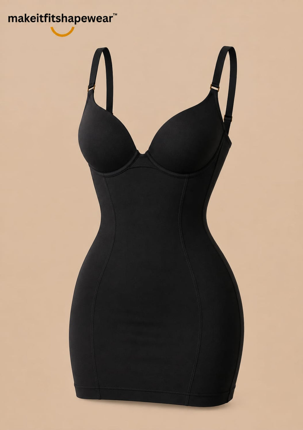 MakeItFit™ SculptEase Shaping Slip Dress – Seamless Tummy Control Body Shaper with Built-In Bra