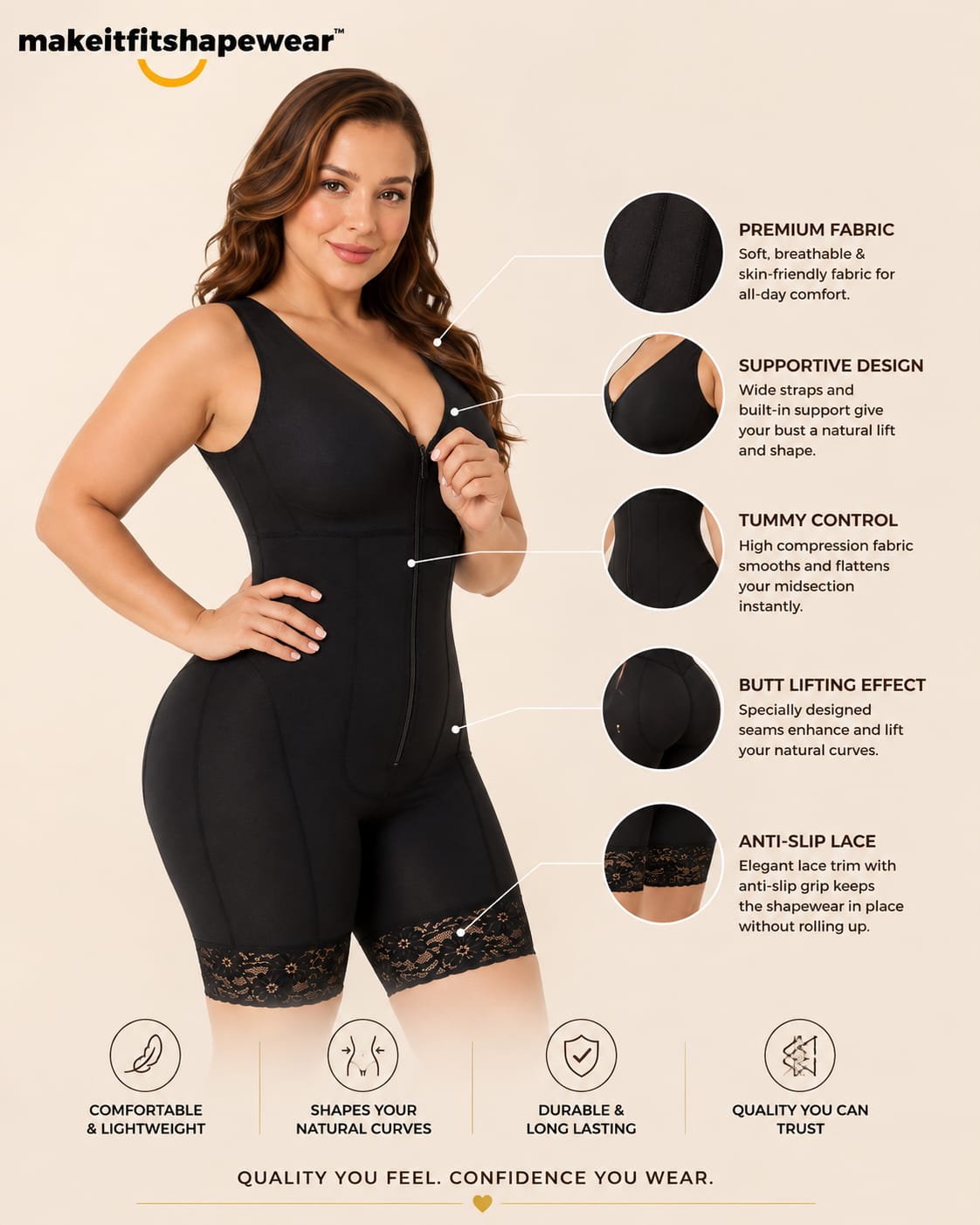 MakeItFit™ SculptLace Zip Front Bodysuit