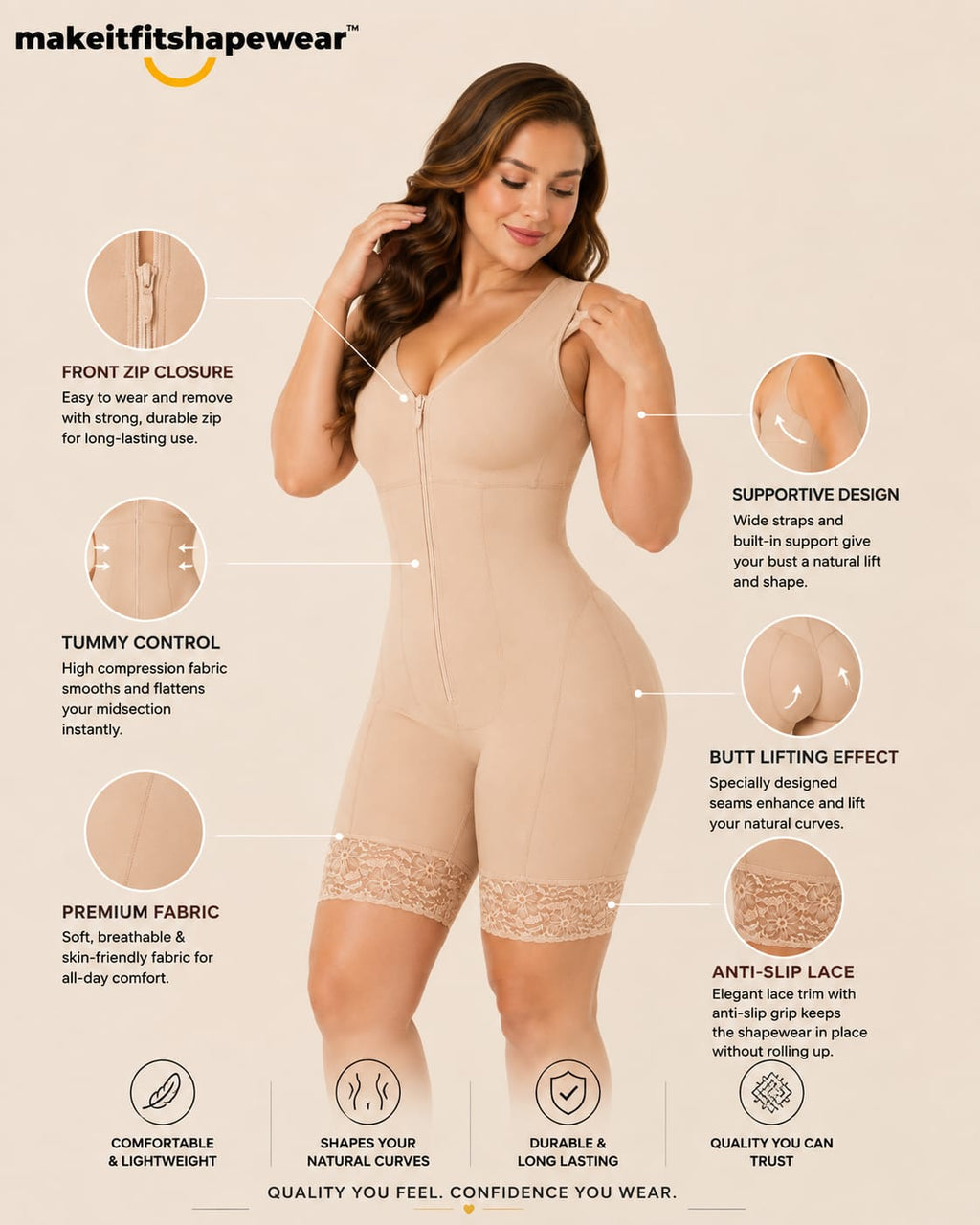 MakeItFit™ SculptLace Zip Front Bodysuit