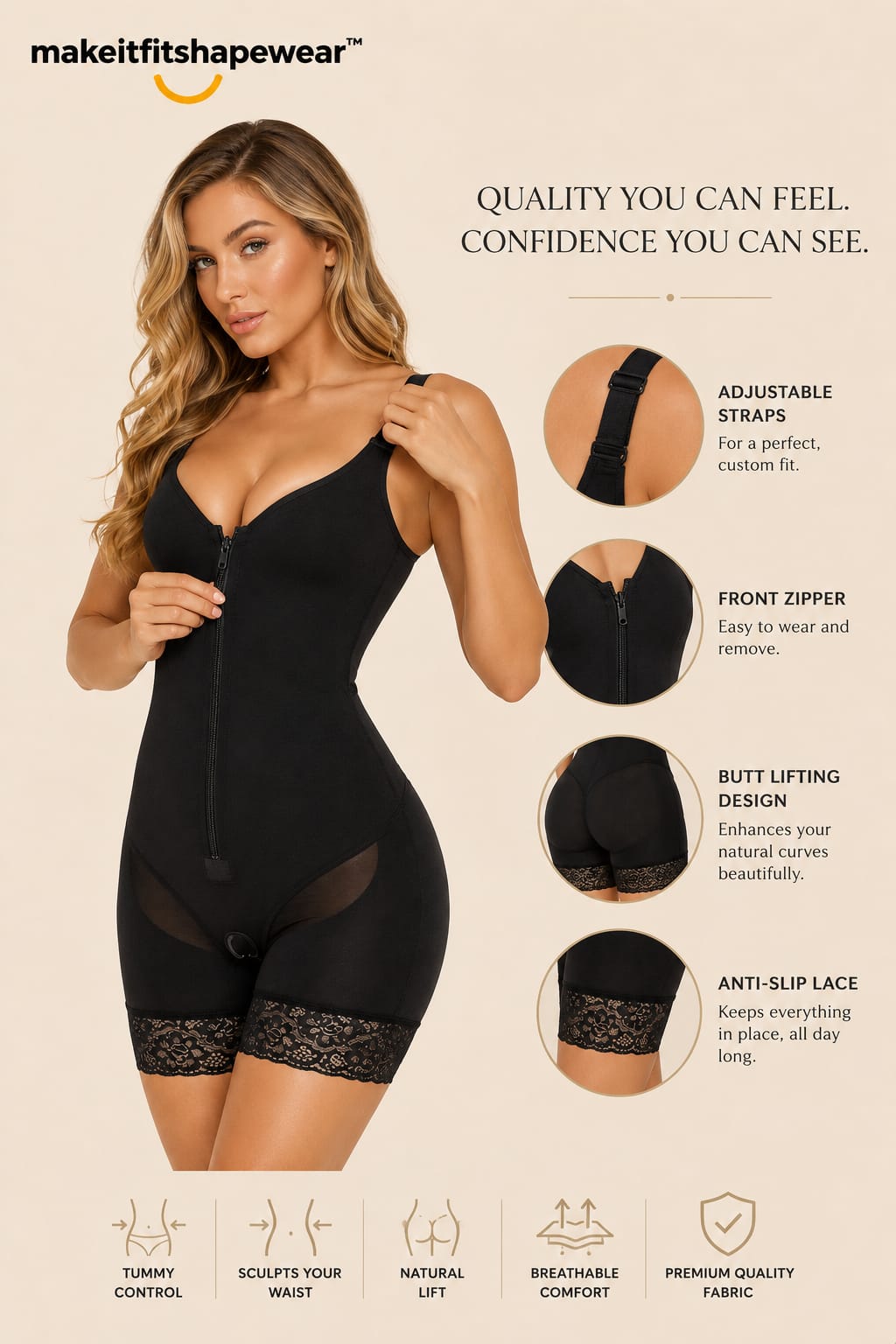 MakeItFit™ SculptZip Lace Bodysuit