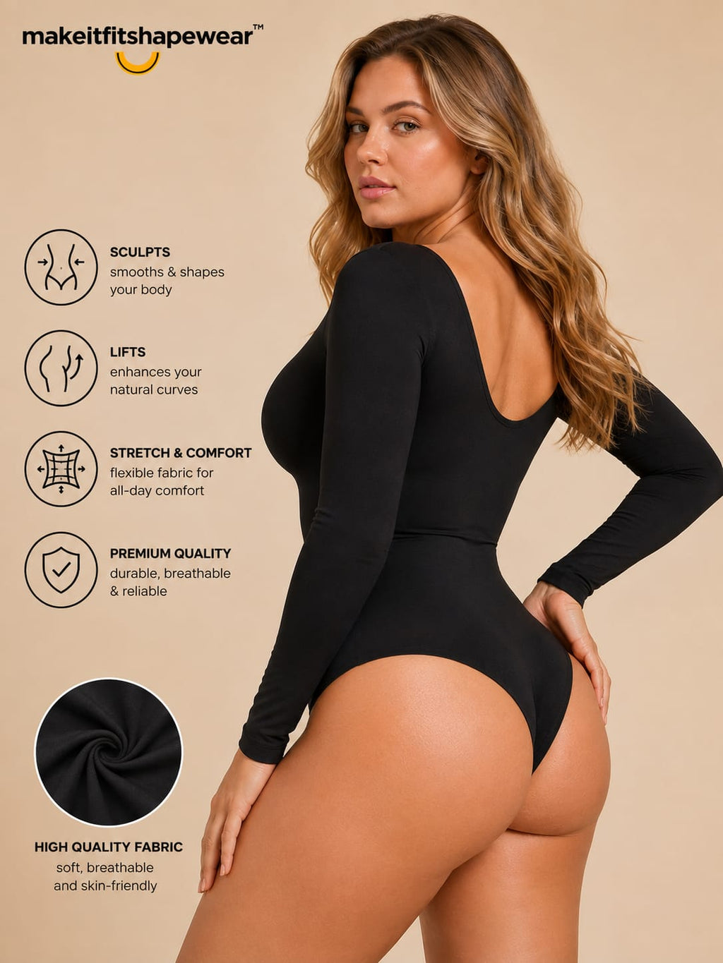 MakeItFit™ SculptFlex Long Sleeve Seamless Bodysuit