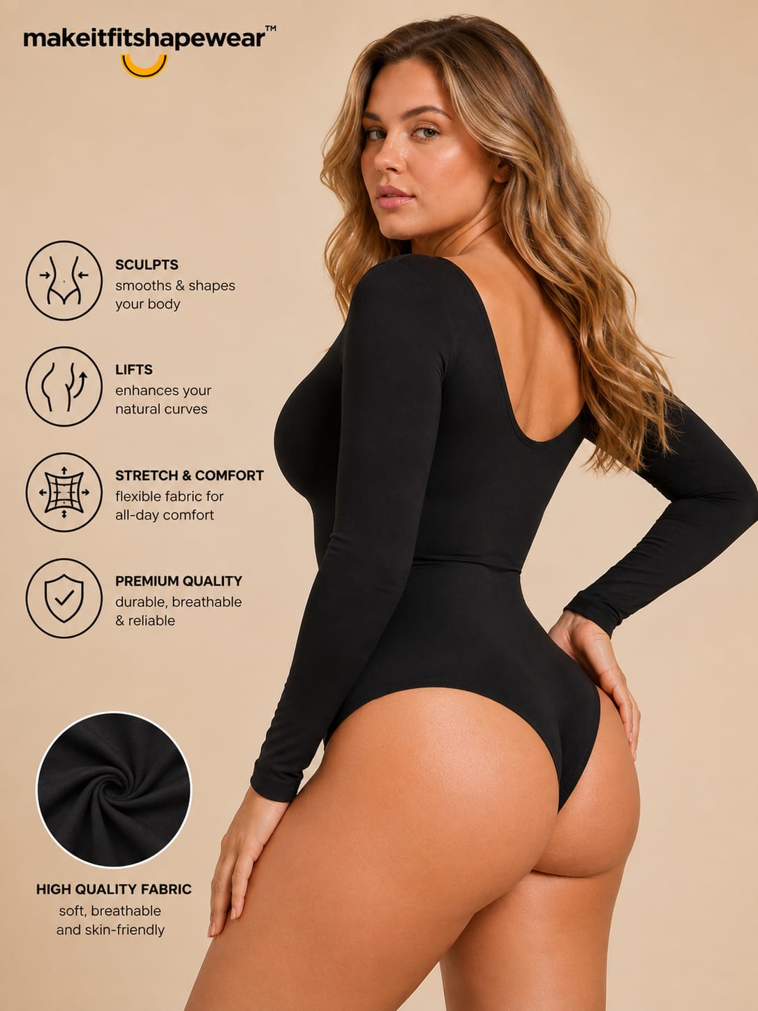 MakeItFit™ SculptFlex Long Sleeve Seamless Bodysuit