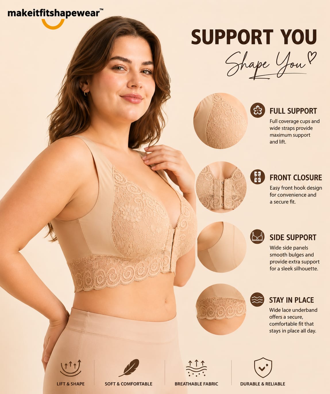 MakeItFit™ LuxeLift Front-Closure Support Bra