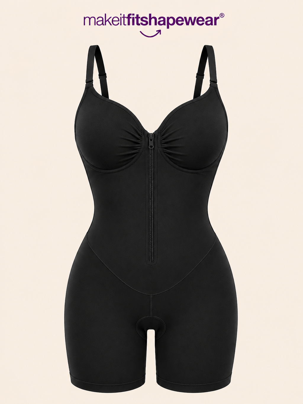 MakeItFit™ SculptFlex Zip Front Mid-Thigh Bodysuit