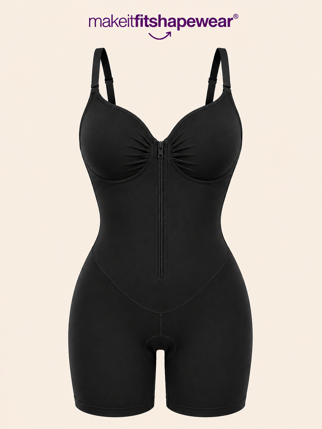 MakeItFit™ SculptFlex Zip Front Mid-Thigh Bodysuit