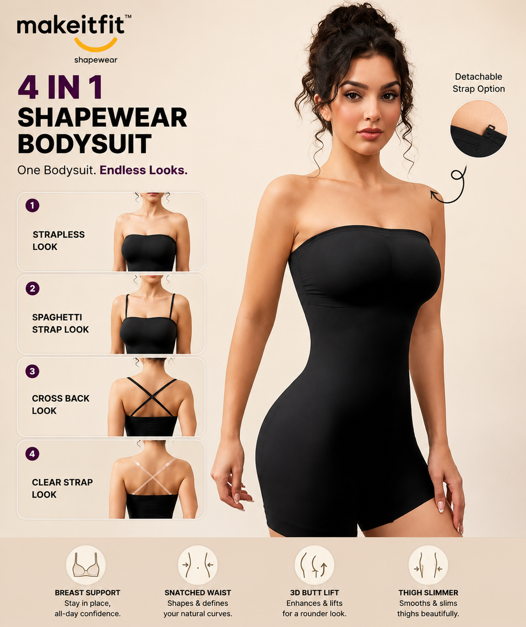 MakeItFit™ 4-in-1 Strapless Shapewear Bodysuit