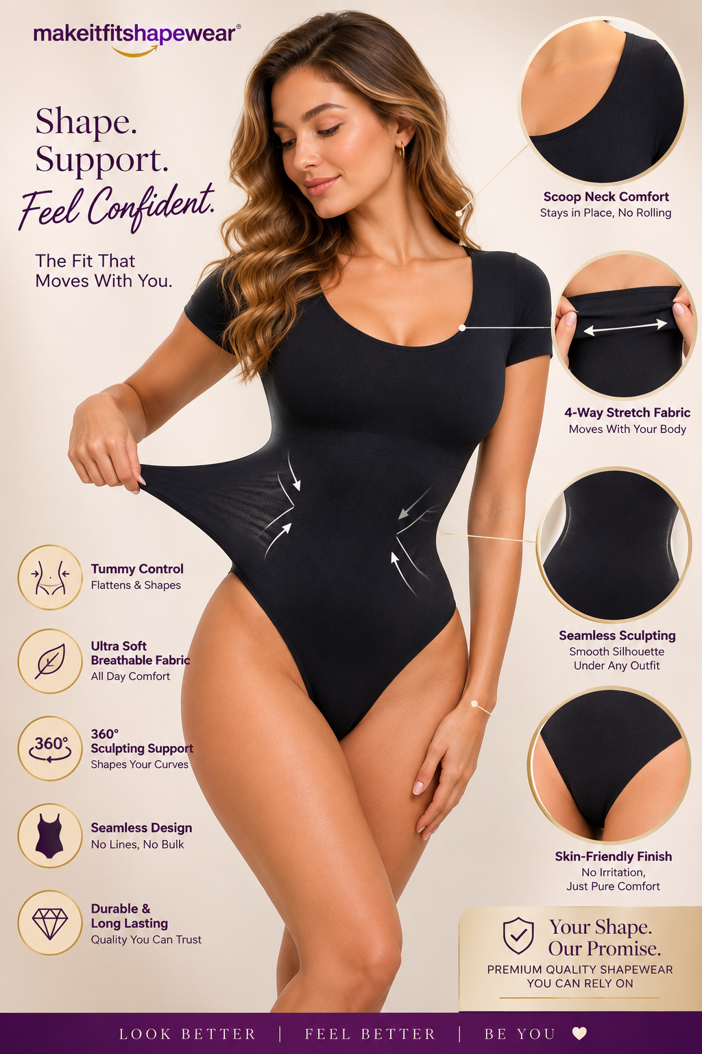 MakeItFit™ SculptCore Short Sleeve Seamless Bodysuit