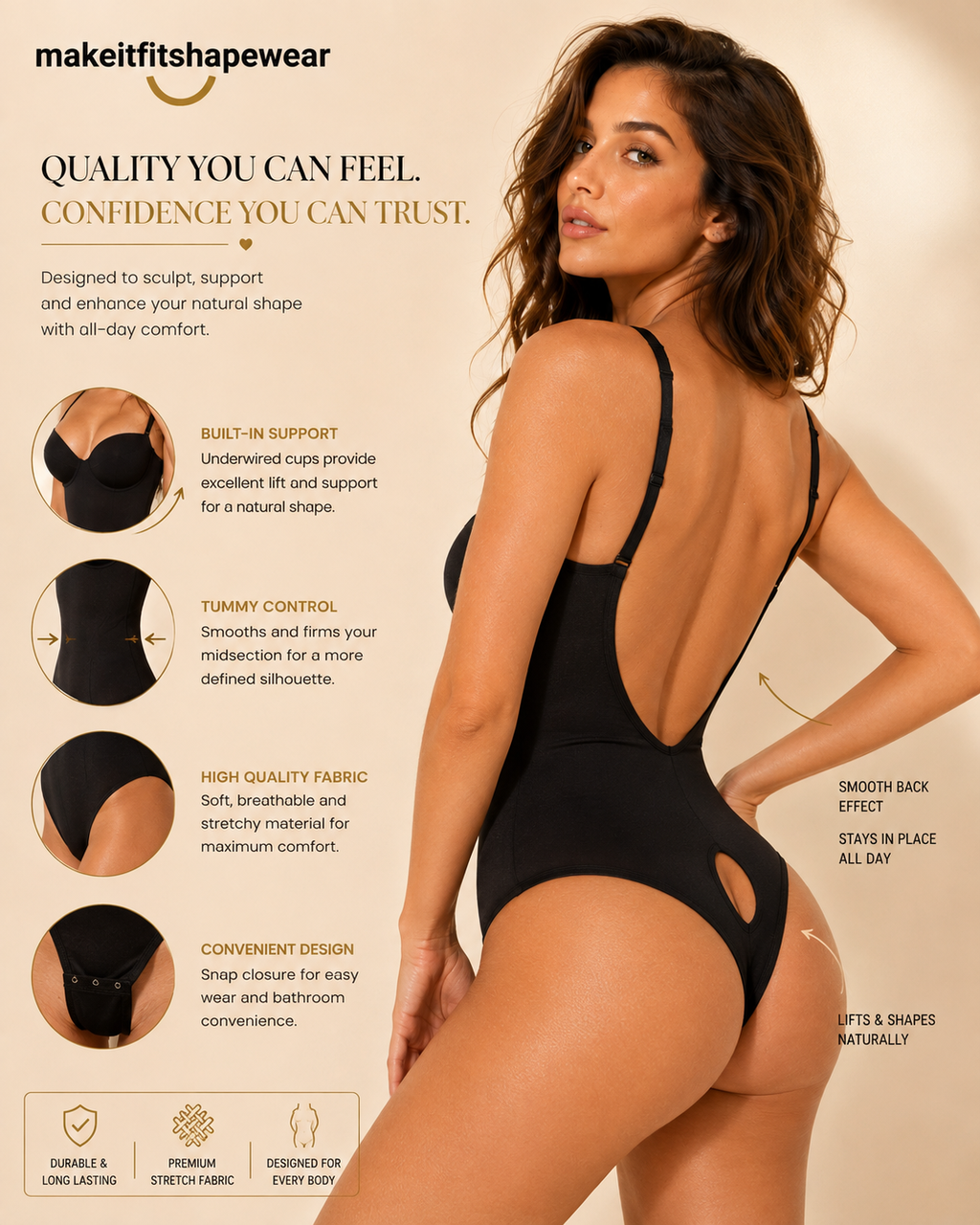 MakeItFit™ SculptFlex Open-Back Bodysuit Shapewear