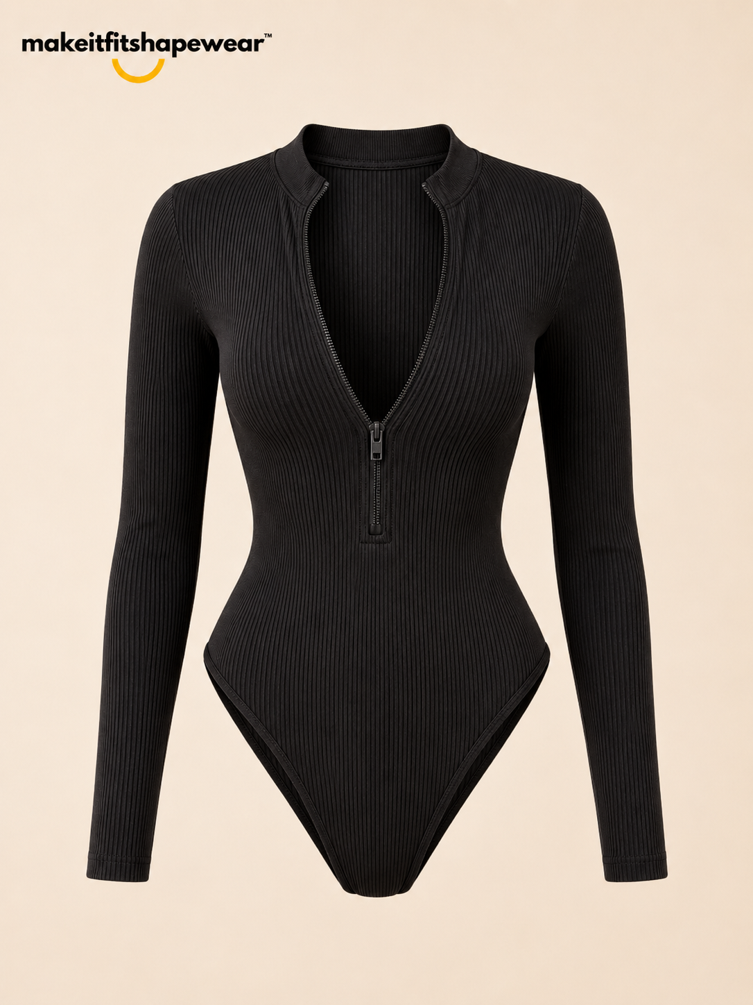 MakeItFit™ SculptFlex Ribbed Zip-Up Bodysuit premium