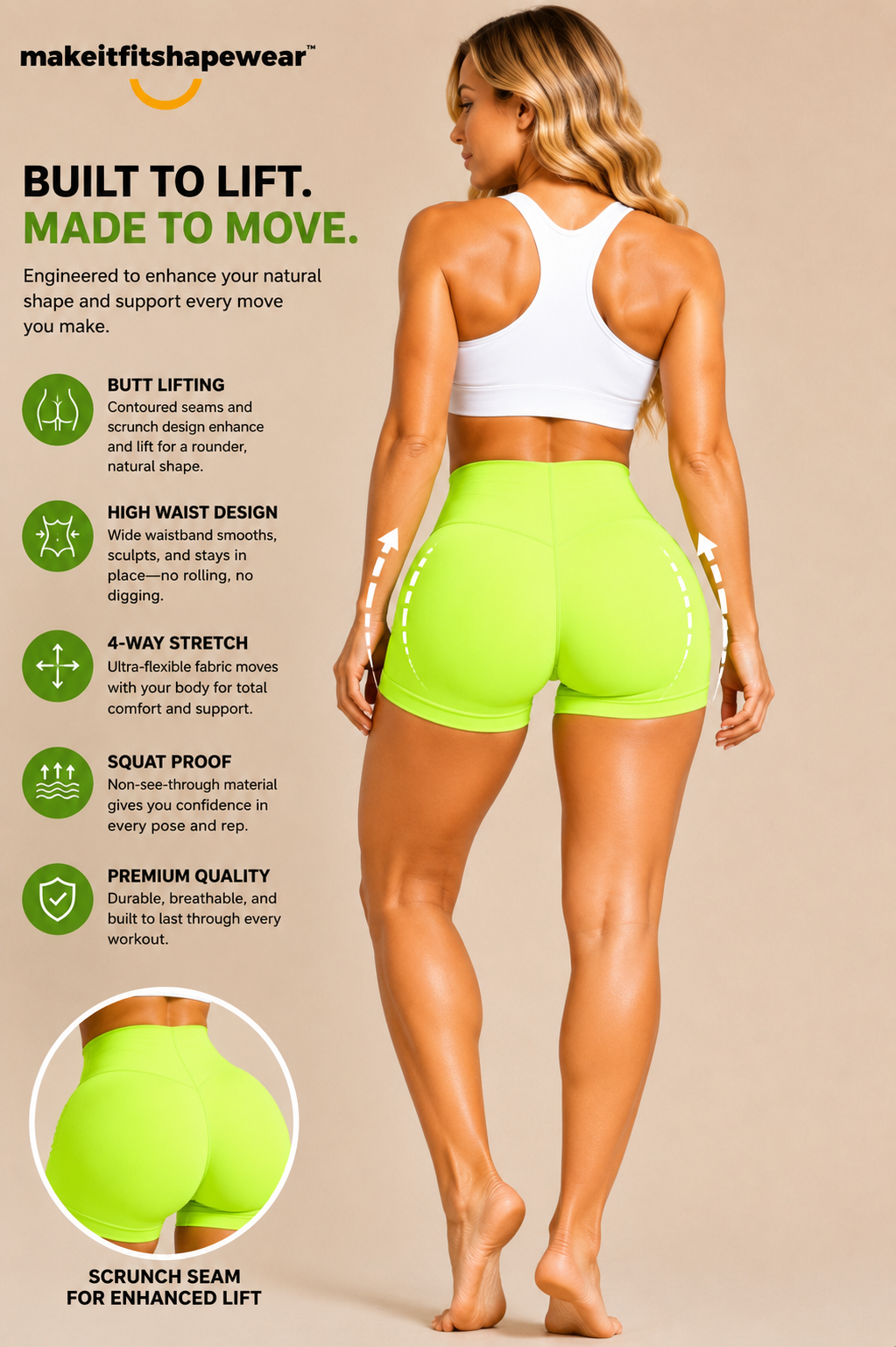 MakeItFit™ SculptBooty™ Seamless Gym Shorts