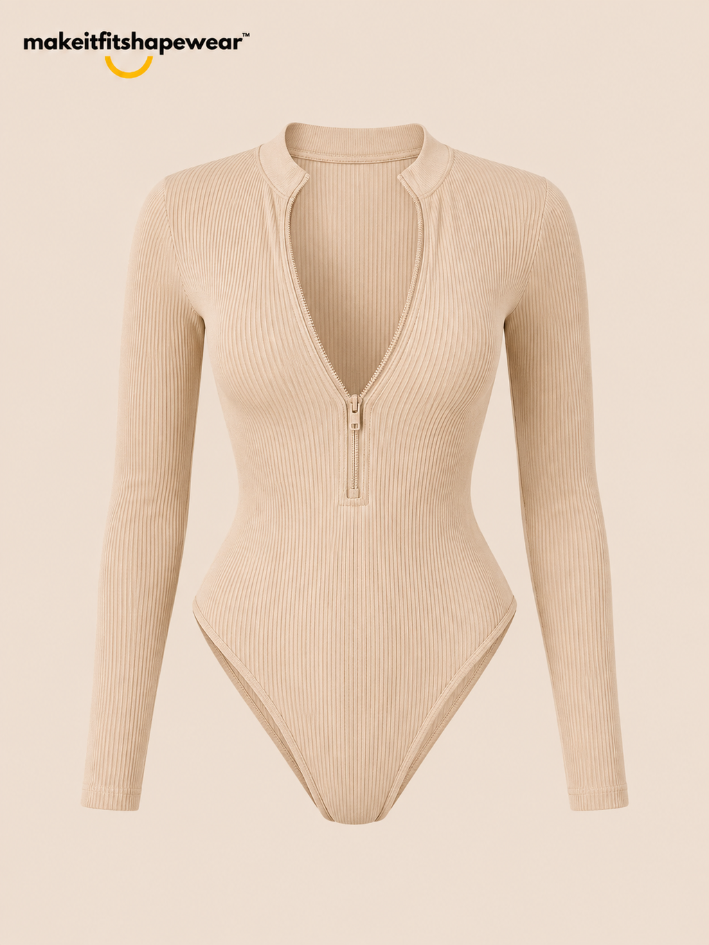 MakeItFit™ SculptFlex Ribbed Zip-Up Bodysuit premium