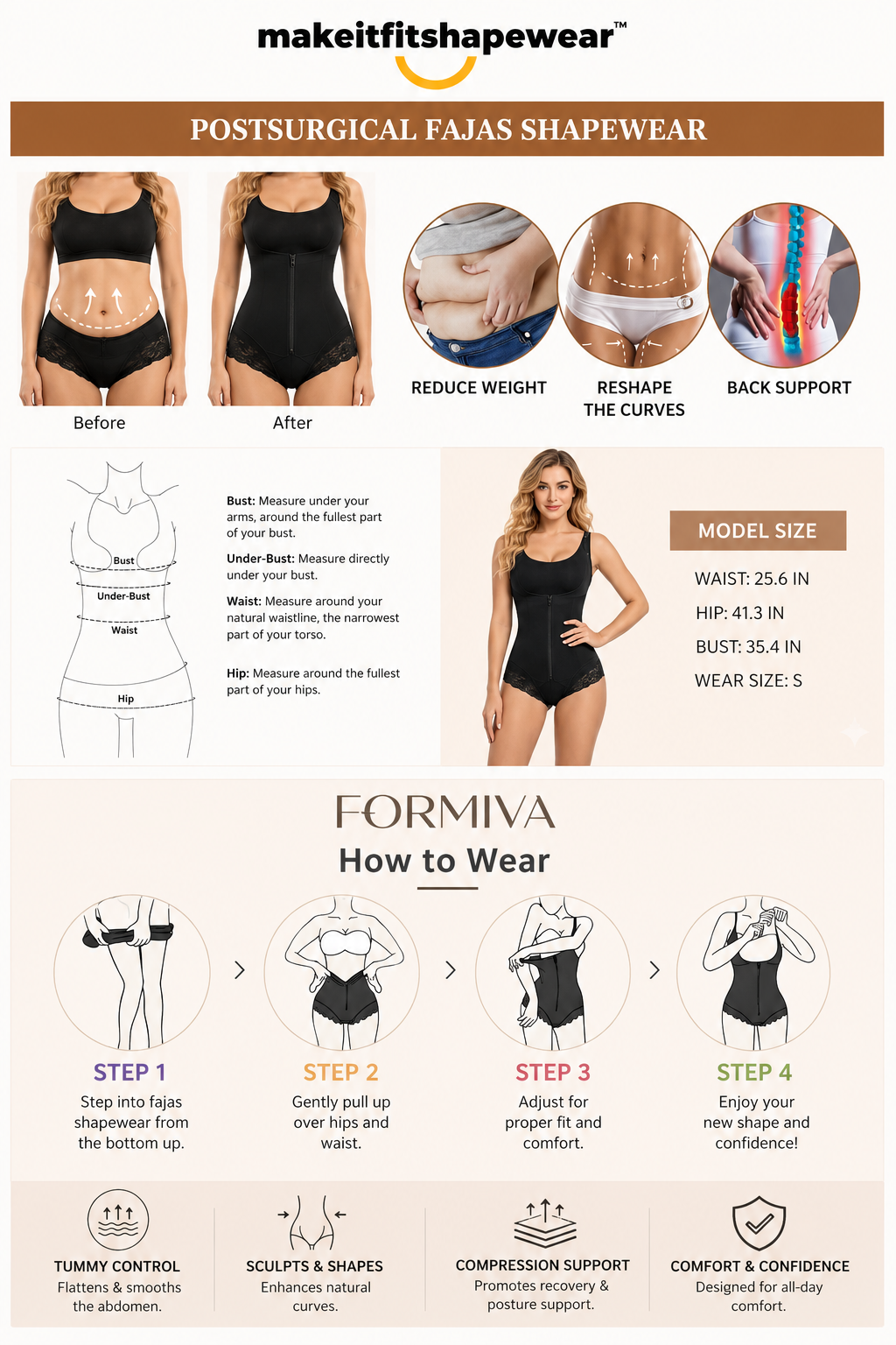 MakeItFit™ SculptZip 360° Posture & Body Shaper