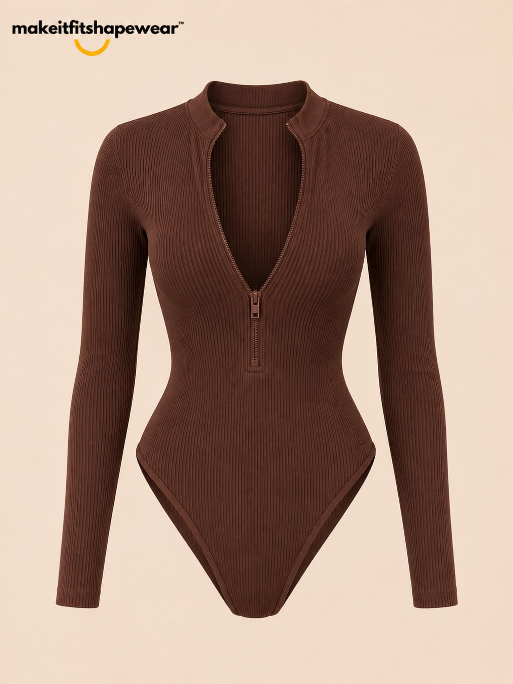 MakeItFit™ SculptFlex Ribbed Zip-Up Bodysuit premium
