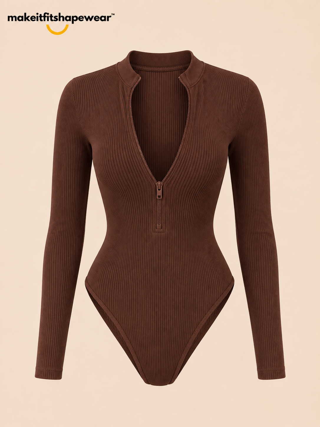 MakeItFit™ SculptFlex Ribbed Zip-Up Bodysuit premium
