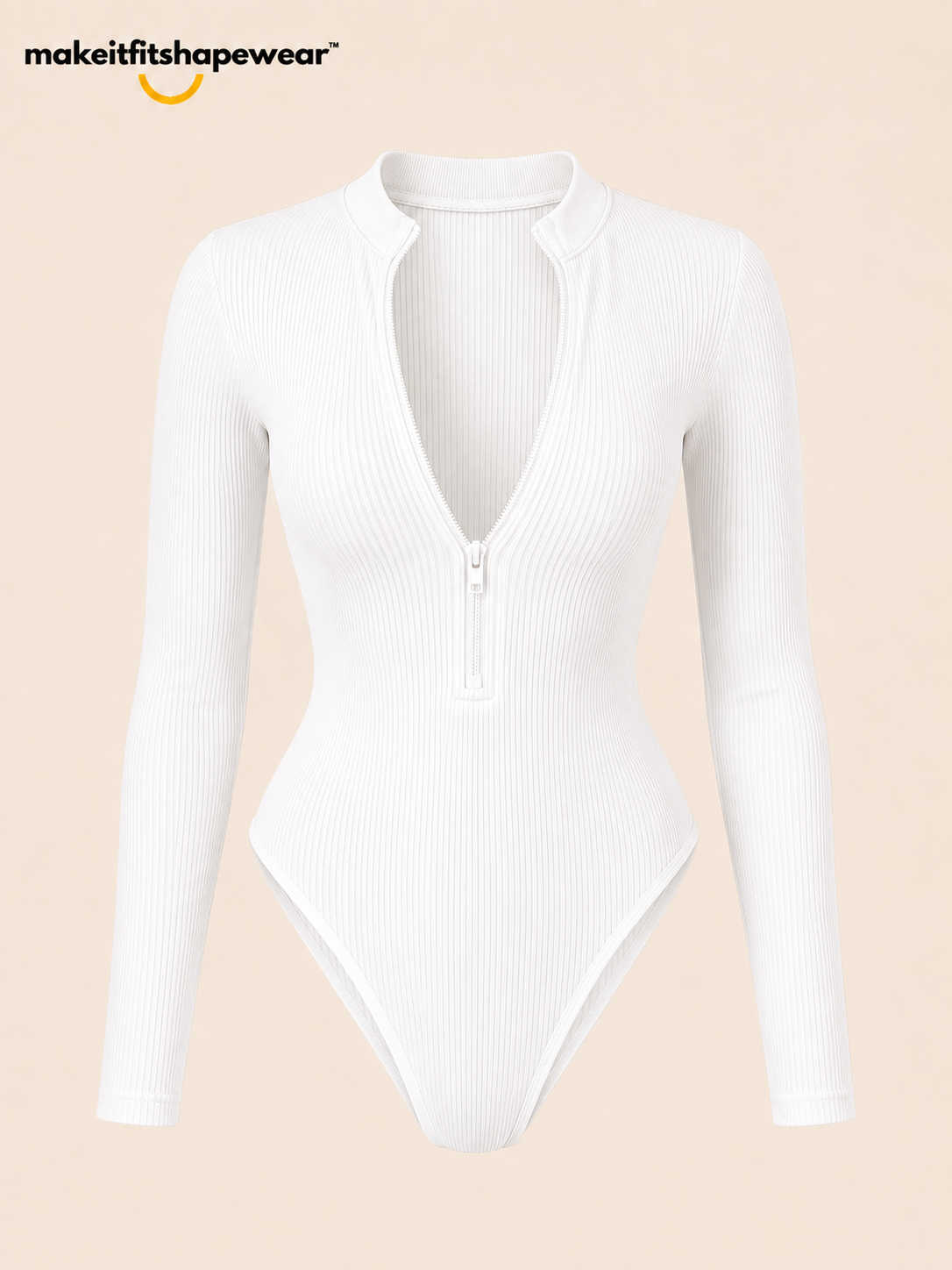 MakeItFit™ SculptFlex Ribbed Zip-Up Bodysuit premium