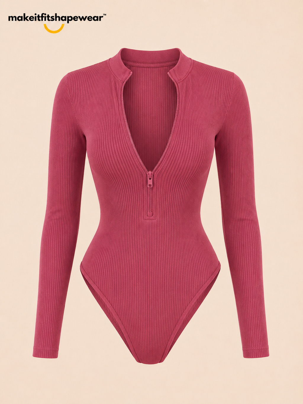 MakeItFit™ SculptFlex Ribbed Zip-Up Bodysuit premium