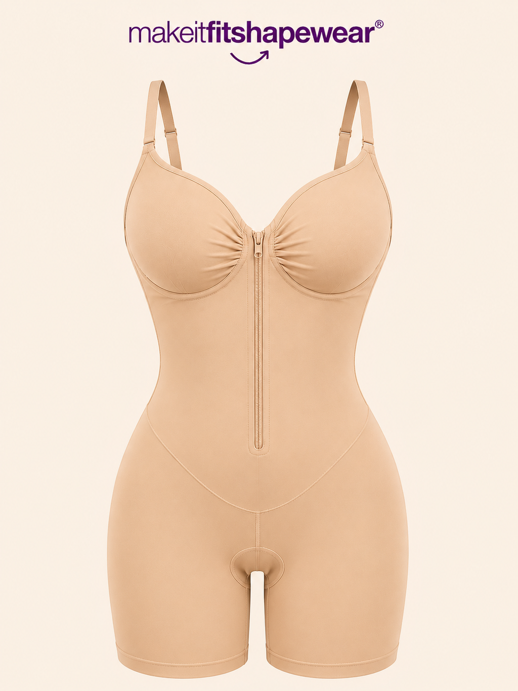 MakeItFit™ SculptFlex Zip Front Mid-Thigh Bodysuit