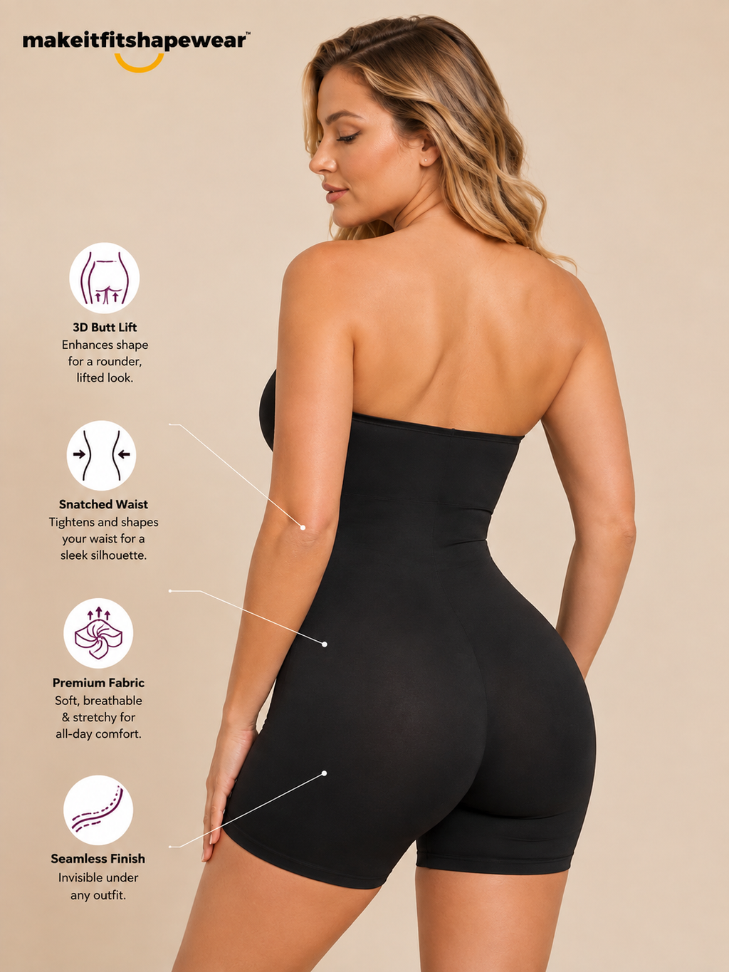 MakeItFit™ 4-in-1 Strapless Shapewear Bodysuit
