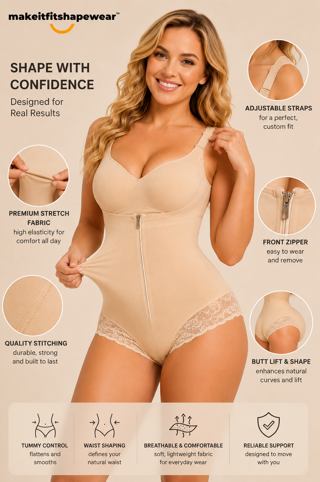 MakeItFit™ SculptZip 360° Posture & Body Shaper