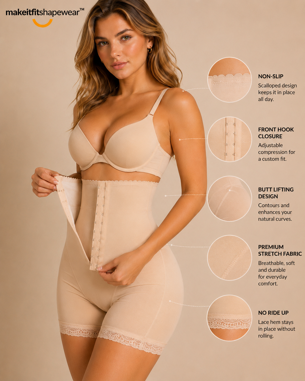 MakeItFit™ CurveLift SculptShort™ – Mid-Waist Tummy Control & Hip-Lifting Shapewear