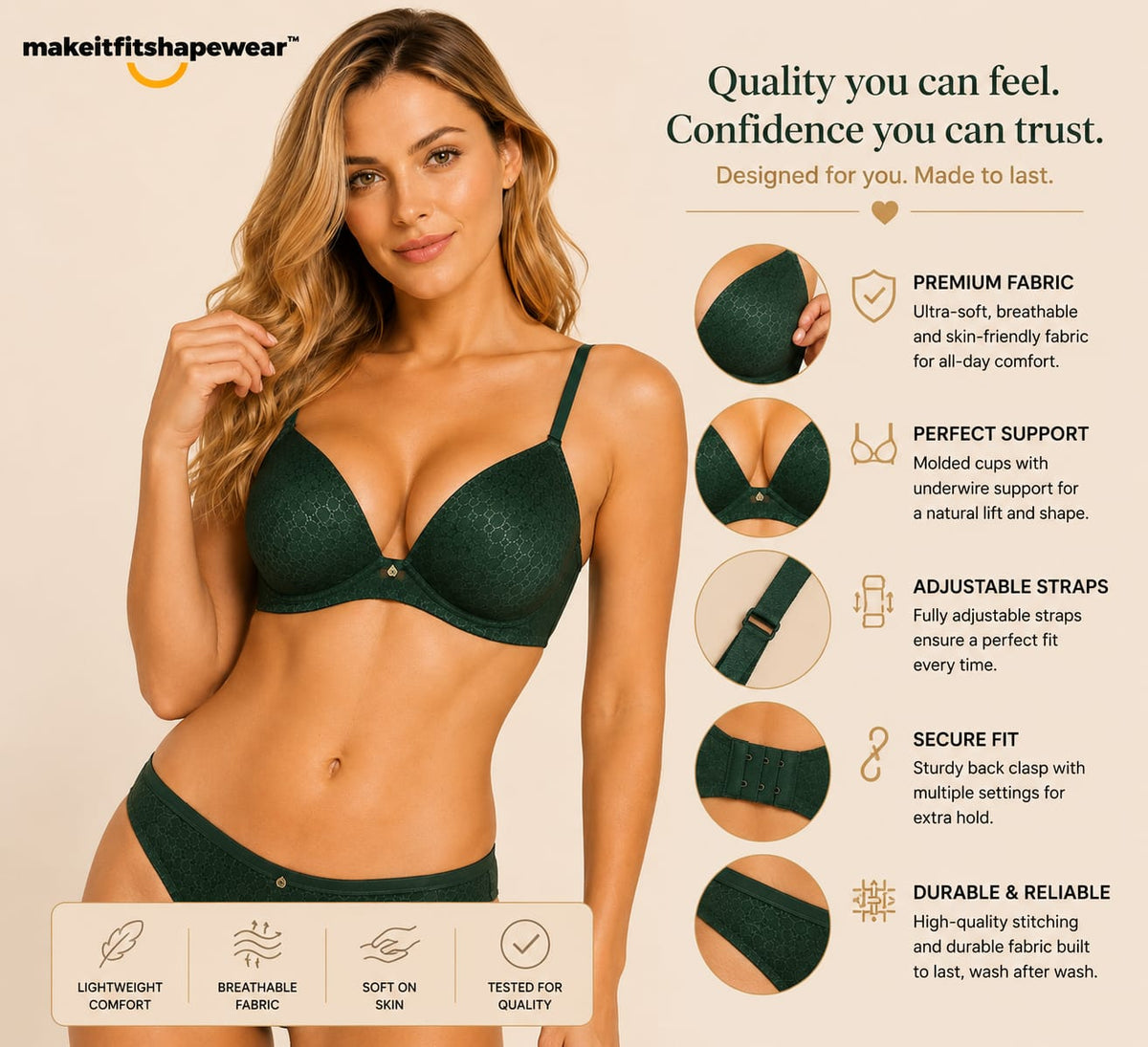 MakeItFit™ Luxe Sculpt 3/4-Cup Support Bra